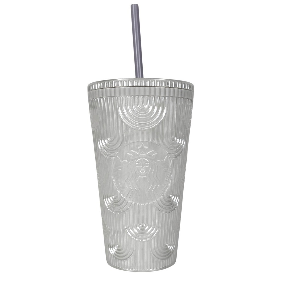 Starbucks White Pearl Shell Mermaid Siren Scales Cold Cup Tumbler 16‎ oz Grande